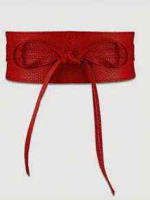 Cinto faixa de cintura largo de feminino em sintético , com laço de corset ajustável, para decorar vestidos e saias - Vinho - Visão 2