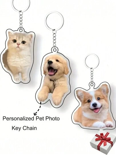 Klassisk rund akrylnyckelring i rostfritt stål, anpassad graverad akrylnyckelring med färgad bild, och personlig nyckelring med hundbild, familjesmycken, minnespresent till djurentusiaster. Katt, hund, silver, snygg, höstmode, vardagsmode, kontrakterad, enkel, unisex, personlig, för årsdagar, för vardagsbruk, för bal, för mors dag, för alla hjärtans dag, för examen, för bröllop, anpassade modesmycken, accessoarer, vintage-outfit.