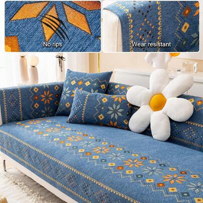 1 件波西米亚风格雪尼尔沙发套，现代简约宠物友好型沙发套，适合四季客厅