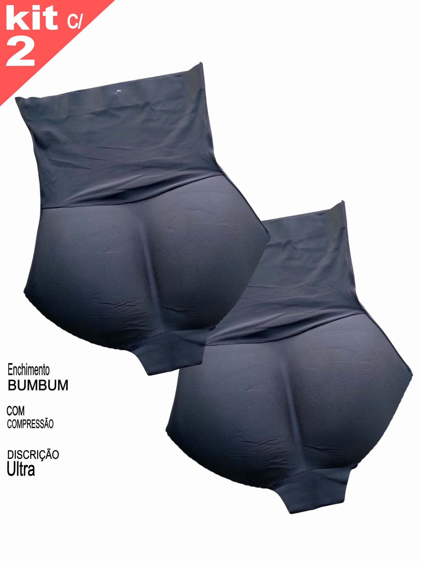 KIT WITH 2 Panties With Foam Padding And Bundex Butt Compression Strap Discreet Resistant Lingerie - Negro - Ver 1