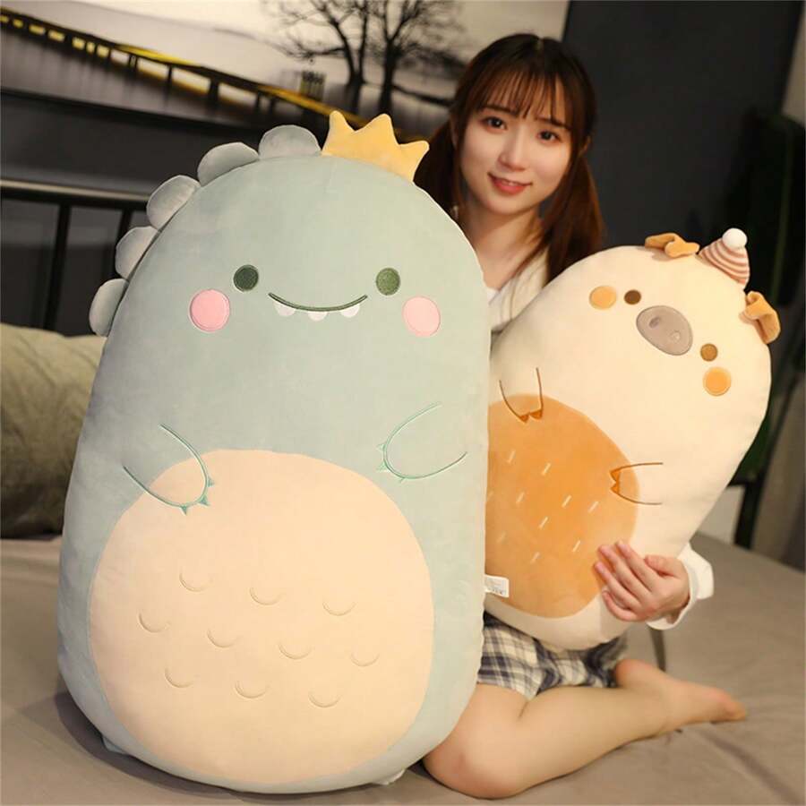 40cm/60cm Kawaii Animal Pillow Plush Toy Soft Plush Stuffed Dinosaur Penguin Pig Teddy Bear Pillow Lumbar Support Cushion Seat Cushion Room Chair Decoration Birthday Gift New Year Gift For Family, Friends And Kids (Due To Mass Production Of Fabrics, There Will Be Some Slight Color Difference, The Actual Product Is Close To The Promotional Picture)