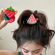 1 pezzo Elastico per capelli a fantasia di frutta (fragola, anguria, ananas), accessorio per capelli casual da donna, fermaglio per coda di cavallo, elastico per capelli