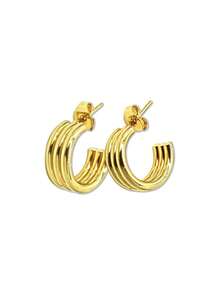 1 Par Arete Chunky Dorado De Acero Inoxidable - Dorado - Ver 3