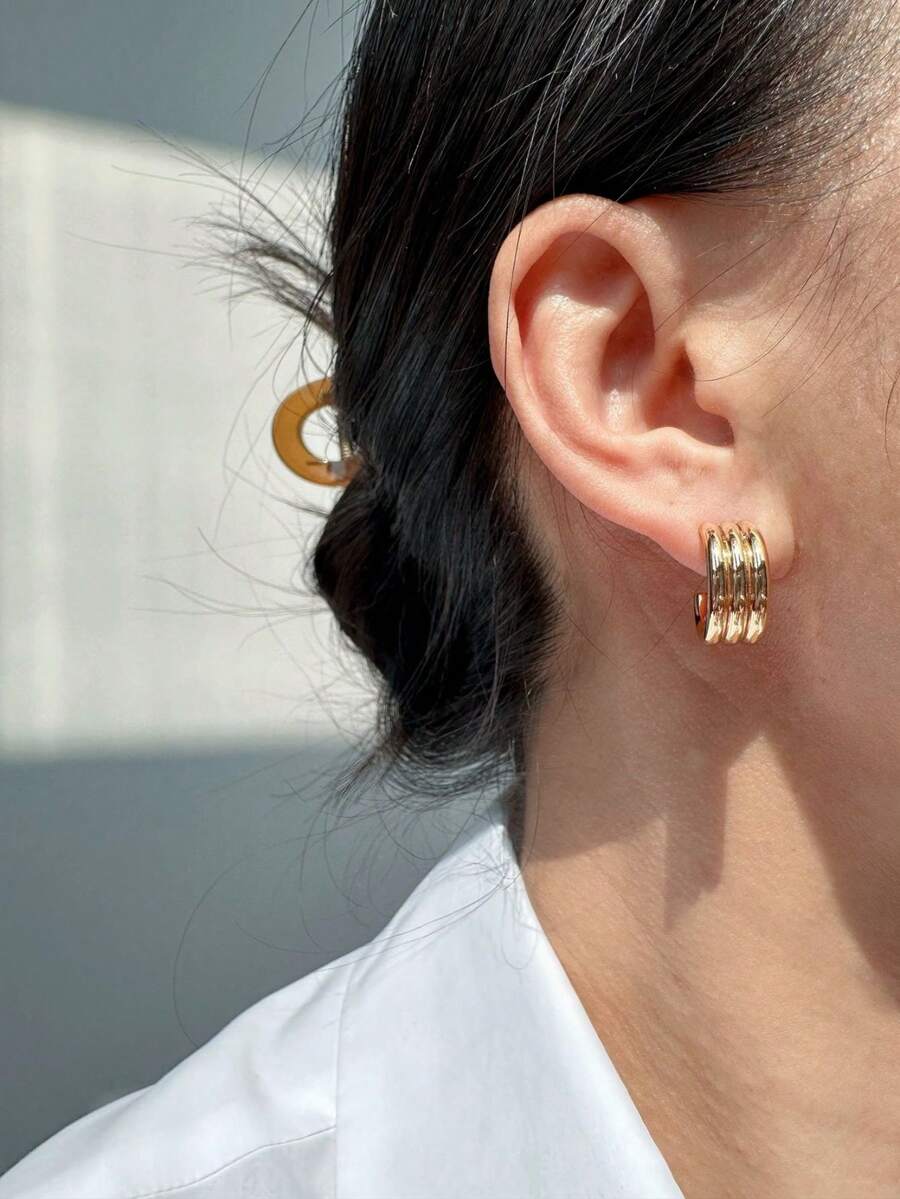 1 Par Arete Chunky Dorado De Acero Inoxidable - Dorado - Ver 1