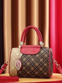 Fashionable Retro Print Luxury Women Tote Bag Casual Chic Handbag Shoulder Crossbody Bag - Burgundy - View 1