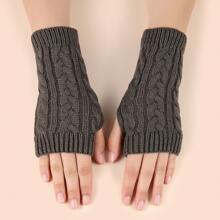1 Pair Solid Color Cable Knit Fingerless Gloves For Women, Fashion Accessory And Warmth