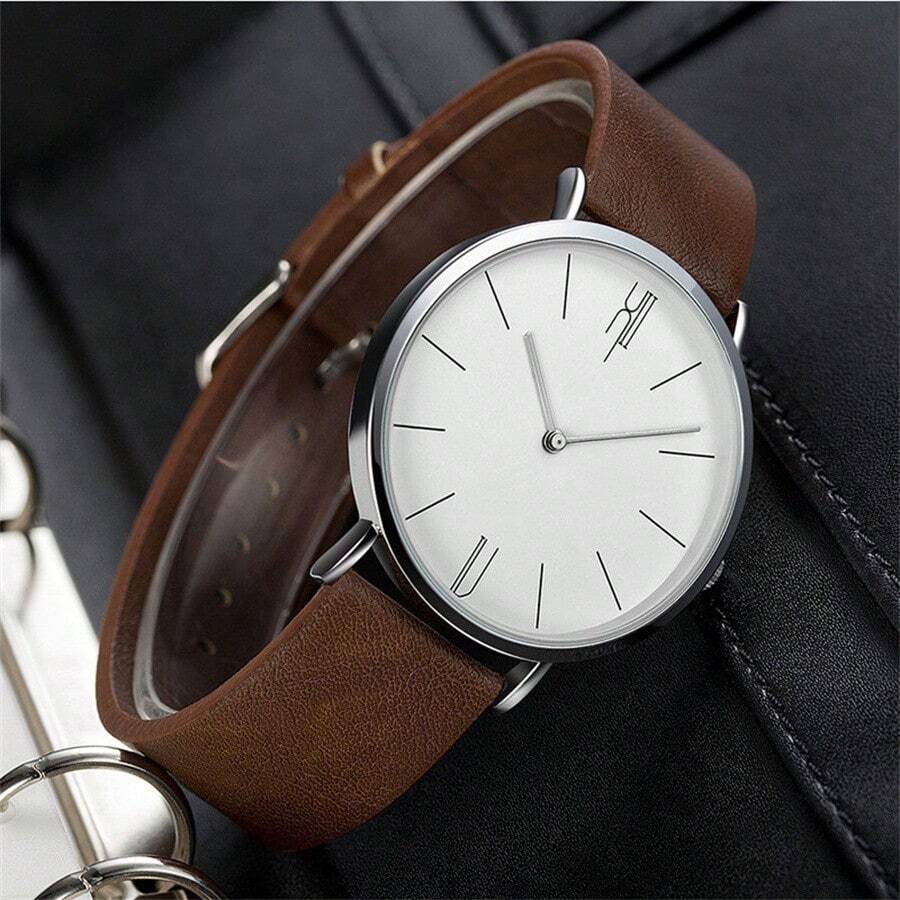 1pc Outdoor Men Watch Leather  Sports Analog Quartz Wristwatch Decoration Business Man Clock  Gift Men's