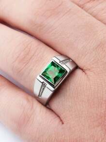 Elegant Cubic Zirconia Promise Ring, Silver Plated Square Cut Green Or Red Stone, Engagement/Wedding Band, Choose Suitable Size