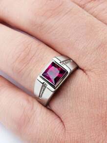 Elegant Cubic Zirconia Promise Ring, Silver Plated Square Cut Green Or Red Stone, Engagement/Wedding Band, Choose Suitable Size