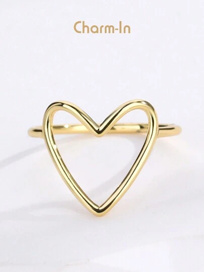 Charm-In Valentine's Day Gift. 1pc Hollow Heart-Shaped Ladies' Copper Ring Coated With 18K Plating Layer Thickness Of 0.03-0.05μm Valentines