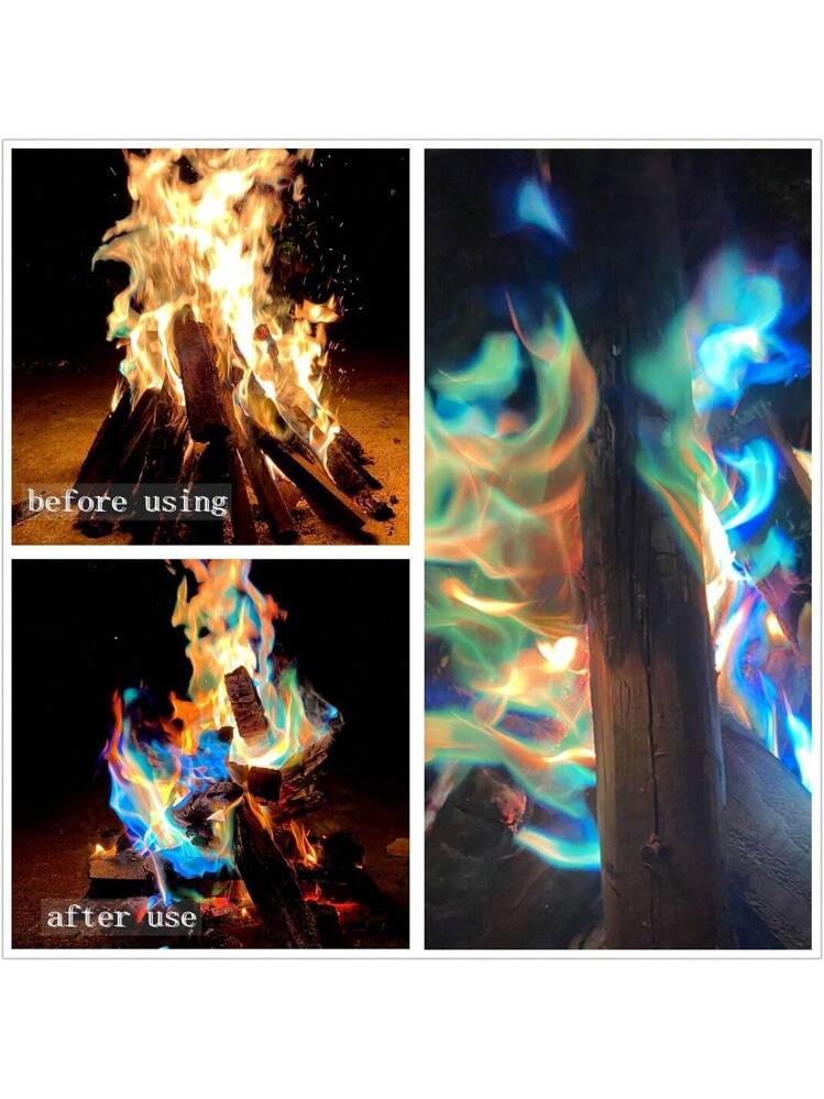 Fangteke Poudre de Flamme Colorée de Néon Magiques pour Cheminée de Feu