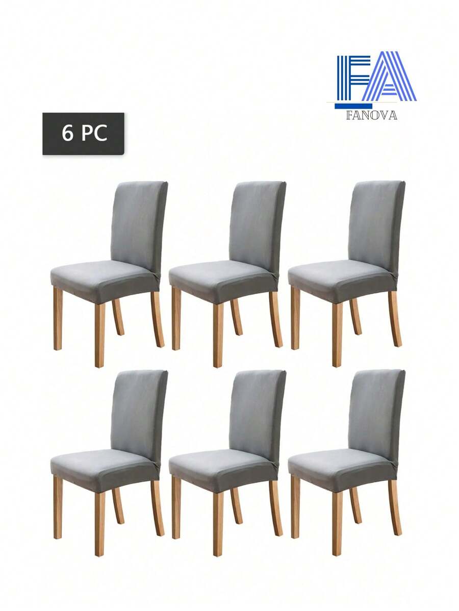 Funda unicolor elástica para silla con 2/4/6 piezas, funda protectora para silla de comedor, cubierta decorativa para taburete de hogar - Gris - Ver 1