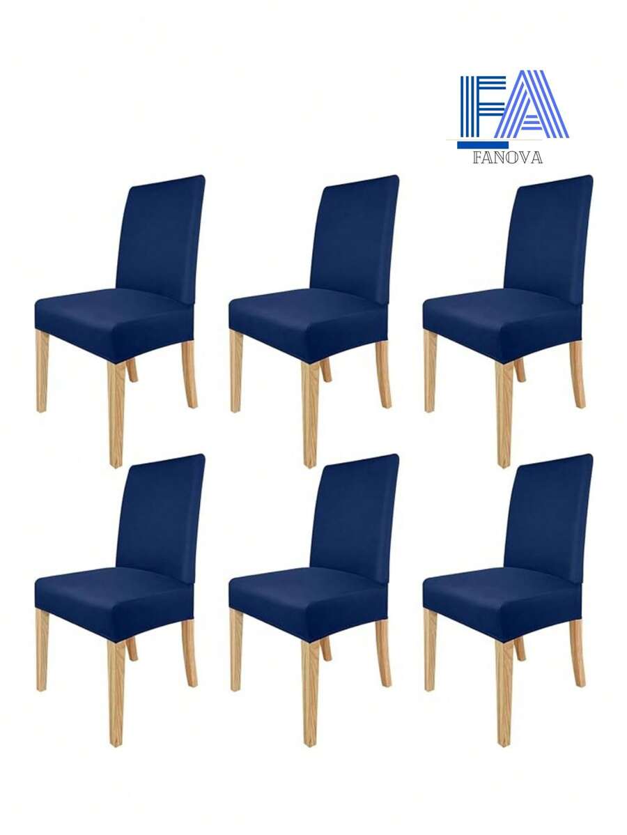 Funda unicolor elástica para silla con 2/4/6 piezas, funda protectora para silla de comedor, cubierta decorativa para taburete de hogar - Azul Marino - Ver 1