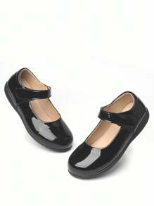 Sapatos Oxford de couro envernizado preto infantil para meninas