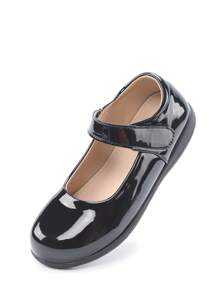 Sapatos Oxford de couro envernizado preto infantil para meninas
