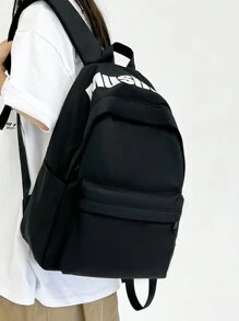 Minimalist Large Capacity Letter Print Backpack, Fashionable Travel Bag, First Day Of School, College Backpack