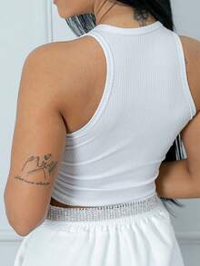 Kit 3 Cropped Ribbed Swim Tank Top Casual Blouse Fashion Blogger - 彩色 - 查看 6