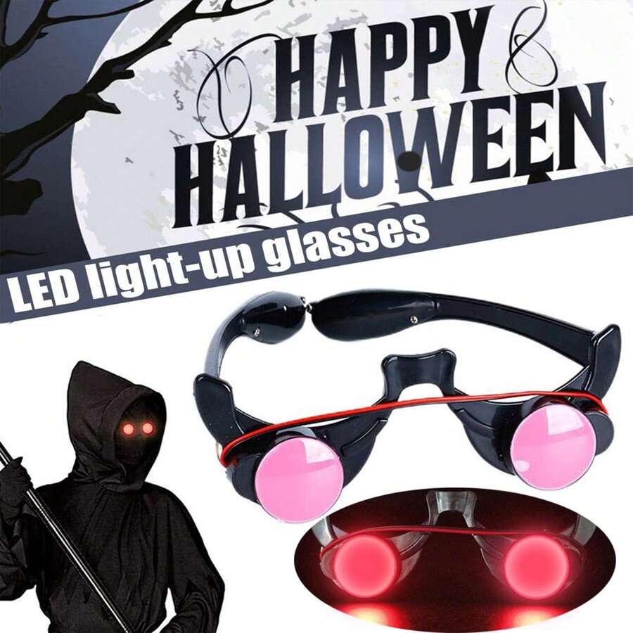 1入紅色發光眼鏡萬聖節發光LED眼鏡惡魔死亡服裝閃爍紅色眼鏡眼鏡遊行聖誕派對發光眼鏡護目鏡道具