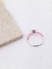 1 Pieza Anillo de plata de ley 925 con corazón rosa, rectángulo azul y circonita, anillo apilable de estilo dulce para mujeres, joyería de fiesta regalo - Anillo Amor Corazón Rosa - Ver 4