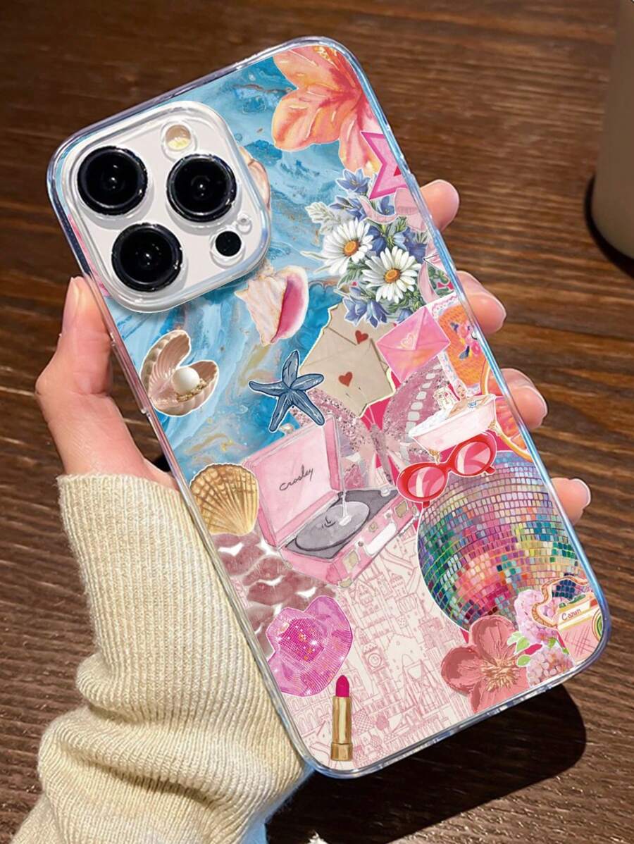 1pc Colorful Disco Ball Design Transparent TPU Full Body Shockproof Anti-Fingerprint Phone Case Compatible With IPhone - Multicolor - View 1