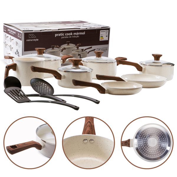 Jogo de Panelas Vanilla 10 Peças Premium 2.0mm Revestimento Cerâmico Indução Antiaderente Mimo Style