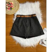 Short Skirt With Belt Leather Pinstripe Tailoring Mini Skirt Pinstripe Stripes New Fashion Elegance Winter PROMOTION - màu đen - Xem 2
