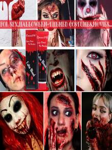 1 Botella de gel de sangre falsa, color rojo, accesorio de broma fácilmente removible, accesorio de maquillaje y disfraz para fiesta de Halloween, bromas, disfraz de mascarada, cosplay otoño, navidad - Rojo - Ver 2