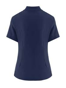 女式彈性啞光運動護士制服，透氣手洗口袋護士服 - 藏蓝色 - 查看 2