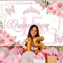 1 cái, phông nền tiệc Quinceanera vương miện màu hồng, biểu ngữ trang trí cho lễ kỷ niệm tại nhà và sự kiện, Giáng sinh - Nhiều màu. - Xem 4