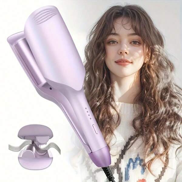 1pc 32mm Ceramic Dual Barrel Wavy Curling Iron - Fast Heating, 4 Temperature Settings, Anti-Scald Design, Suitable For Deep Wave And Long Curly Hair