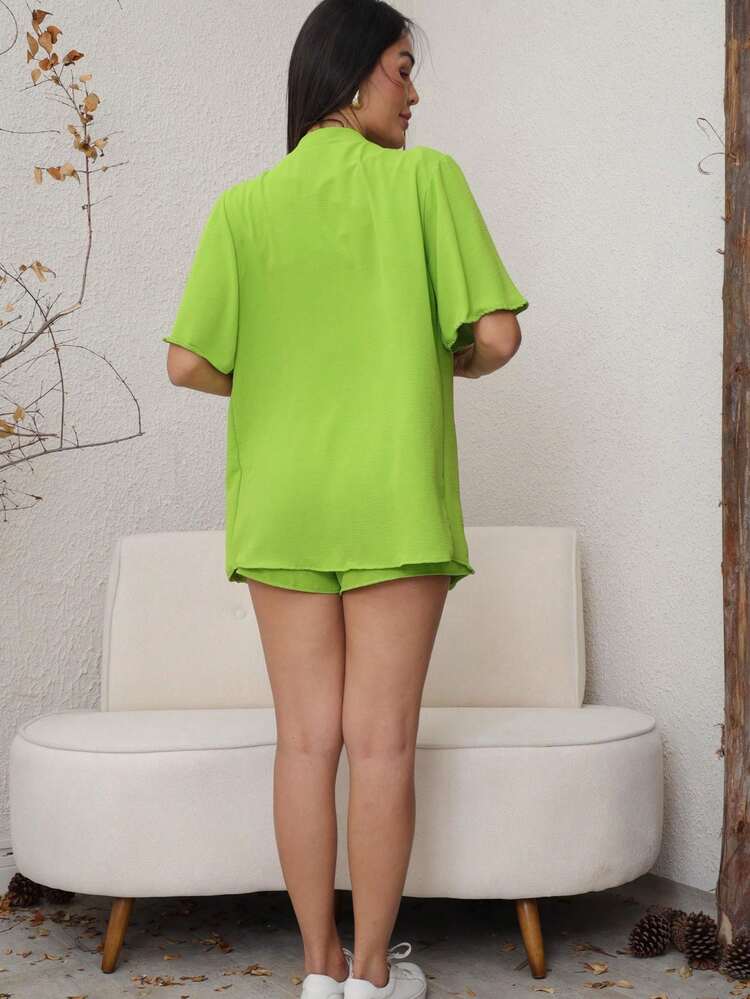 SHORT SET PLUS KIMONO BLOGUERINHA SUMMER 2024 TO 2025 - Lime Green - View 3