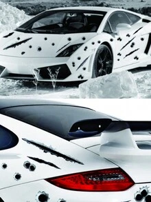 Bullet Hole & Scratch Stickers, Realistic Fake Bullet Holes & Scratch Decals, Large Size Waterproof For Automotive - Black - View 7