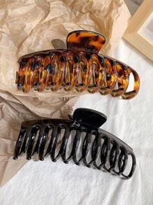 2pcs Black & Amber Large Lightweight Plastic Hair Claw Clips For Women, Versatile Use For Daily, Shower, Makeup, Hairstyle, Fashion Accessory, Elegant & Casual Hair Jaw Clip Hair Clamps Hair Clutch Hair Catcher Clip