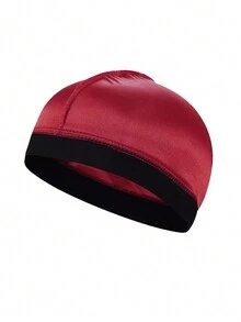 Men's Solid Color Silky Breathable Elastic Wave Cap, Fashion Sports Underhat - A - View 12