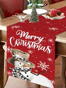 1 pieza Camino de mesa navideño, diseño vintage de muñeco de nieve, Feliz Navidad, material de poliéster, 35x180cm, estilo país vintage, adecuado para fiestas y reuniones familiares navideñas, como pieza decorativa para mesas de comedor y sala de estar, Halloween, decoración de Halloween - Multicolor - Ver 5