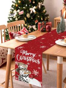 1 pieza Camino de mesa navideño, diseño vintage de muñeco de nieve, Feliz Navidad, material de poliéster, 35x180cm, estilo país vintage, adecuado para fiestas y reuniones familiares navideñas, como pieza decorativa para mesas de comedor y sala de estar, Halloween, decoración de Halloween - Multicolor - Ver 2