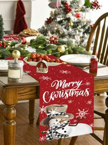1 pieza Camino de mesa navideño, diseño vintage de muñeco de nieve, Feliz Navidad, material de poliéster, 35x180cm, estilo país vintage, adecuado para fiestas y reuniones familiares navideñas, como pieza decorativa para mesas de comedor y sala de estar, Halloween, decoración de Halloween - Multicolor - Ver 8