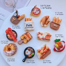 10 Stücke sortiertes Mini-Food DIY Harz Handwerk Zubehör - Brot, Schmuckzubehör, Schreibwaren, Handyhülle, Schlüsselanhänger, Tasse, Schuhschnalle, Kühlschrankmagnet Dekoaufkleber, Schmuckherstellungsset, beidseitiger Kleber enthalten
