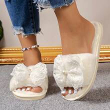 2026 New Comfortable Soft Bottom Open Toe Cute Lace Pearl Fashion Indoor/Outdoor Slippers - Beige - View 3