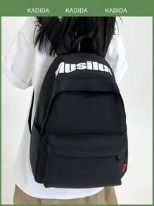 Minimalist Large Capacity Letter Print Backpack, Fashionable Travel Bag, First Day Of School, College Backpack