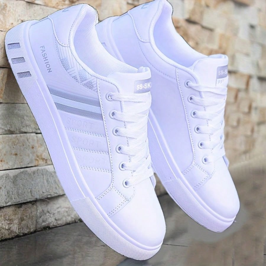 Zapatos de skate con cordones a rayas para hombres - Parte superior de cuero de PU duradero, forro de tela transpirable, plantilla de tela, suela exte