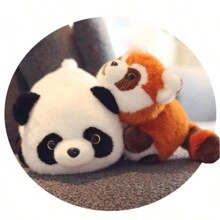 1pc Cute Reversible Plush Doll, Double-Sided Panda To Raccoon Stuffed Doll - Multicolor - View 6