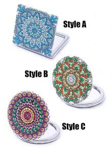 1入方鑽畫化妝小鏡子，適用於手提包和旅行鑽畫套件，蝴蝶圖案鑽畫彩妝鏡子雙面點鑽，適用於成年人和女士，DIY特殊形狀藝術工藝品初學者 - 彩色 - 查看 3