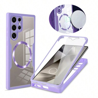 1 pieza Estuche protector de acrílico transparente de lujo morado con succión magnética de 360° y protector de pantalla incorporado, compatible con Samsung Galaxy/ 17 Pro/17 Pro Max/17 Air/17/16 Pro/16 Pro Max/16 Plus/16/15 Pro/15 Pro Max/15 Plus/15/14 Pro/14 Pro Max/14 Plus/14/13 Pro/13 Pro Max/13/12 Pro, compatible con Xiaomi Redmi/OPPO