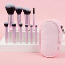 10 piezas Juego de brochas de maquillaje mini rosas con mango de cristal, brochas de mango corto portátiles para viaje - Brocha para polvo, brocha para contorno, brocha para rubor, brocha para iluminador, brocha para sombra de ojos, brocha para cejas, brocha para labios con estuche con cremallera, juego de brochas, juego de maquillaje, juego de brochas de maquillaje, juego de maquillaje completo, juego de brochas de maquillaje, juego de maquillaje completo, juego de brochas, juego de brochas de maquillaje, juego de regalo de maquillaje, juego, obsequios, brochas de maquillaje profesionales, juego de maquillaje completo - Rosa - Ver 3