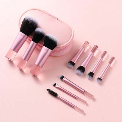 10pcs Pink Mini Makeup Brushes Set With Crystal Handle, Short Handle Portable Travel Makeup Brushes Kit - Powder Brush, Contour Brush, Blush Brush, Highlighter Brush, Eyeshadow Brush, Eyebrow Brush, Lip Brush With Zipper Pouch,Brush Set,Makeup Brush Kit,Make Up Brush Set,Make Up Set Complete,Makeup Brush Set,Complete Makeup Kit,Brush Kit,Brushes Makeup Set,Makeup Gift Set,Set