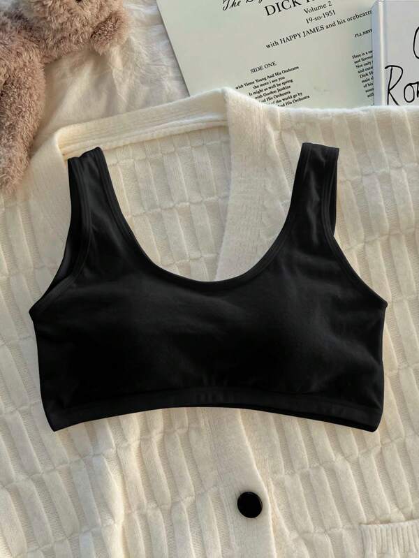 Chaleco en forma de U para adolescentes, adecuado para cuerpos en desarrollo. Sin espalda con copas fijas. Sujetador deportivo antirropelización y amortiguador para niñas adolescentes