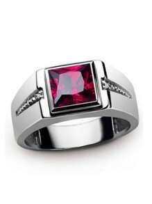 Elegant Cubic Zirconia Promise Ring, Silver Plated Square Cut Green Or Red Stone, Engagement/Wedding Band, Choose Suitable Size