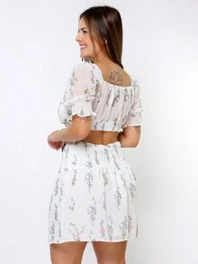 Crystal Love 886 Polka Dot Print Ruffle Off-Shoulder Top And Shorts Set For Preschool Girls - 白色 - 查看 4