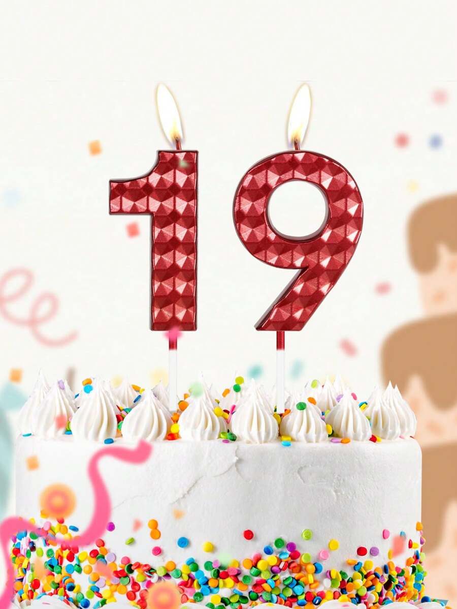 Latest 6cm 3D Rhinestone Digit 0-9 Red Candles For Birthday, Anniversary, 1st Birthday Party Cake Decorations,Christmas - Red - View 1